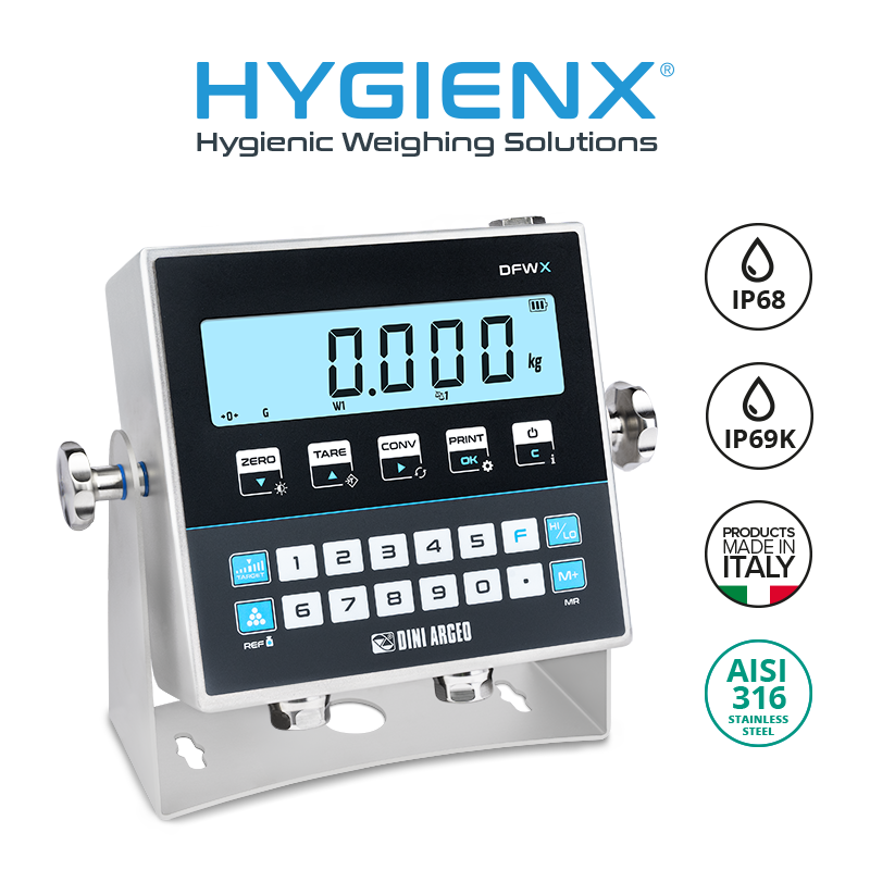 Visor de Peso Multifunción Higiénico DFWX HYGIENX Inox AISI 316 IP68/IP69K DFWX-HGX (Dini Argeo)