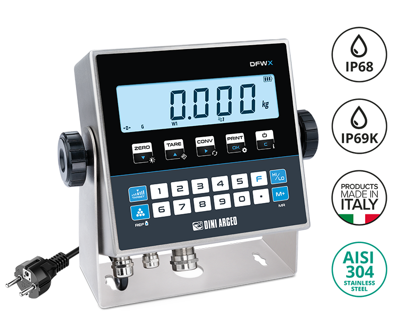 Visor de Peso Multifunción DFWX Inox IP68/IP69K con Teclado Alfanumérico de 21 Teclas (Dini Argeo)
