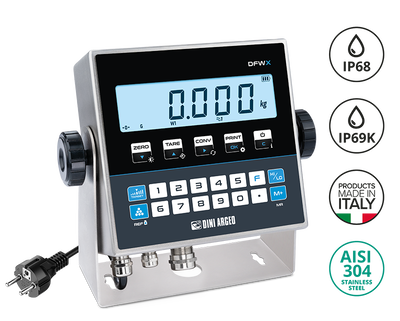 Visor de Peso Multifunción DFWX Inox IP68/IP69K con Teclado Alfanumérico de 21 Teclas (Dini Argeo)